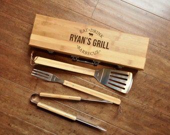 Grill Accessoriesbamboo Barbeque Setengraved Bbq Gift