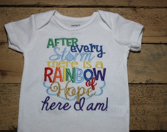 Rainbow Baby Embroidered Bodysuit with After Every Storm There is a Rainbow of Hope Here I am Bodysuit