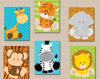 Jungle Animals Nursery Wall Art Safari Nursery Wall Art Zoo Animals Nursery Wall Art,Safari Nursery Decor,Animals Wall Art Decor-UNFRAMED253