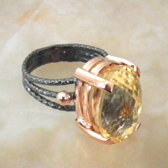 Genuine Citrine Ring Gold Topaz Rings Antique by LatikaDesign