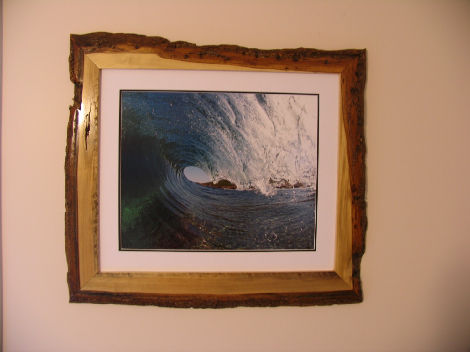 Rustic wood live edge picture frame Reclaimed sycamore