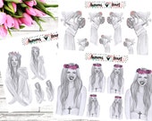Pencil Sketch Boho girls illustration planner stickers boho