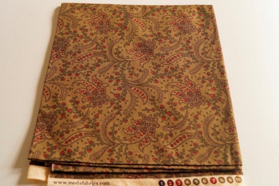 Brown Quilt Fabric with Red and Green Paisley from Moda's