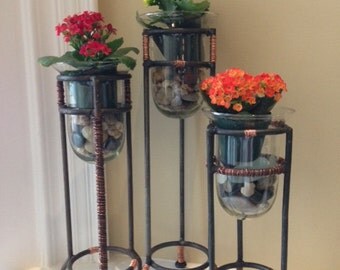 Set 3 metal and glass votive holders