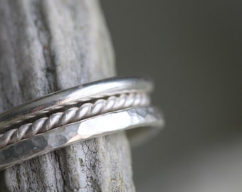 Custom Stacking Rings - Set of 3 - Dainty Ring Set - Stackable Ring Set - Boho Stacking Ring - Delicate Ring Set - Silver Stacking Ring