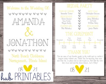 Funny Wedding Program Printable with Hearts by HubPrintableShop