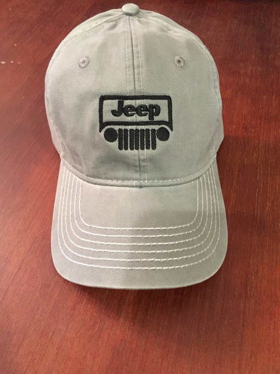 NEW Custom Jeep Baseball Cap with Black Jeep Logo on Grey