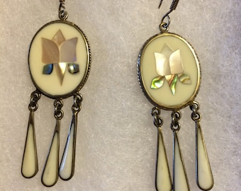 Vintage, made in Mexico, abalone and silver earrings.