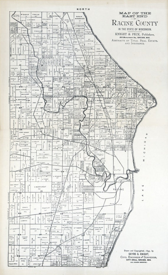 Items similar to 1893 Map of Racine County Wisconsin East Side of