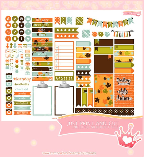 Fall Leaves | Printable Planner Stickers | Happy Planner | Instant Digital Download with Silhouette file