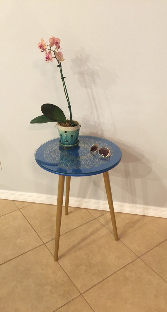 Items similar to Bold blue and gold accent table unique end side piece