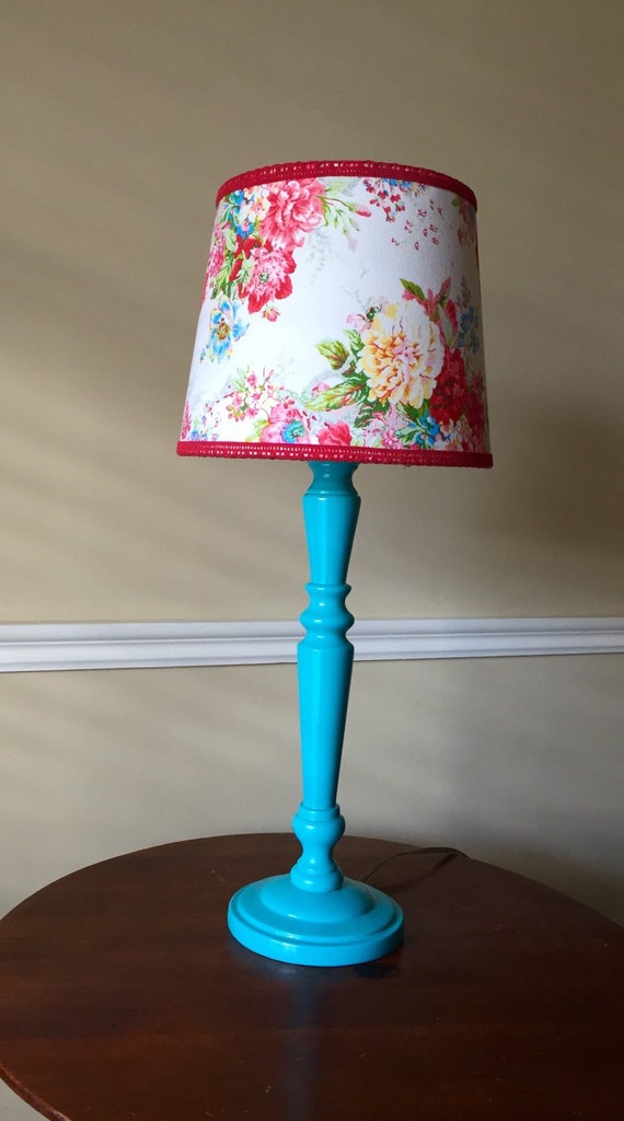 Items similar to Fun and Flirty Turquoise Lamp with Whimsical Floral ...