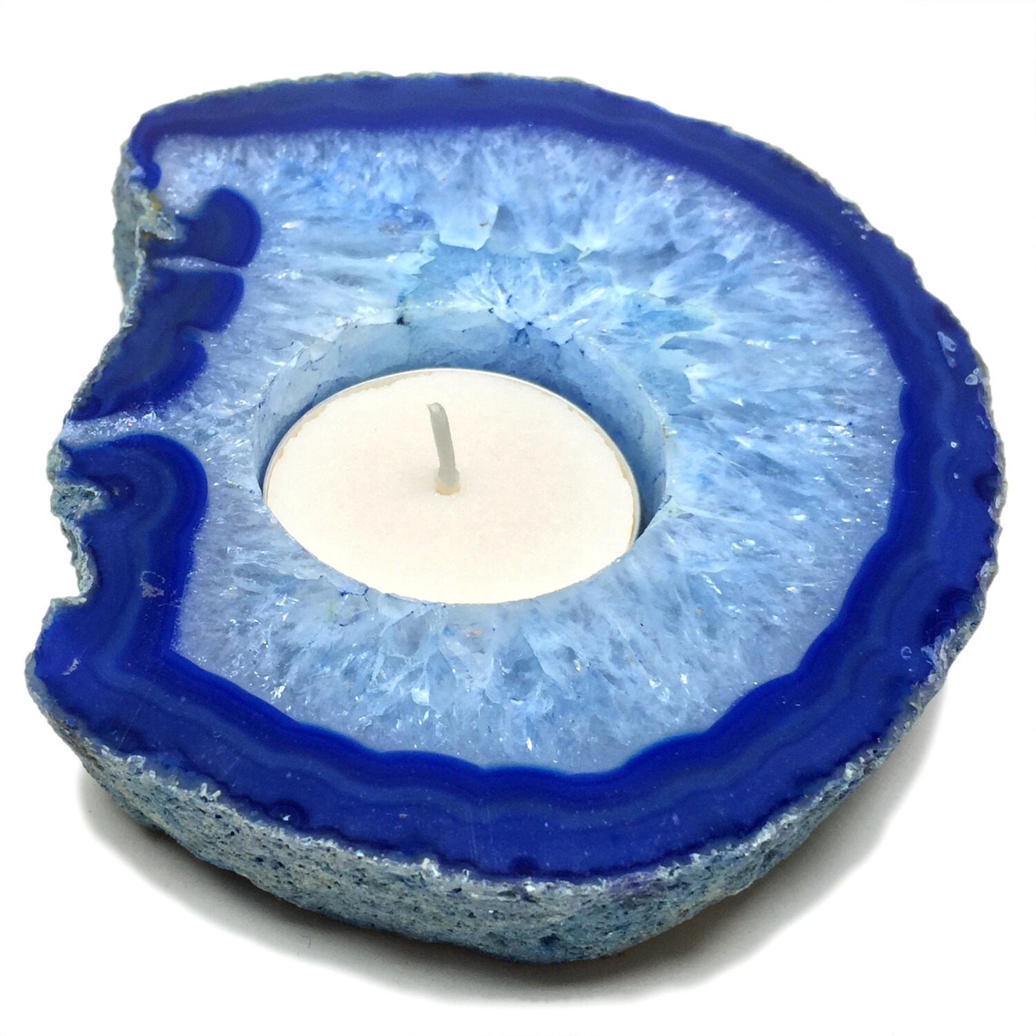 Blue Agate Slab Candle Holder Natural BlueAgate Geode Slice