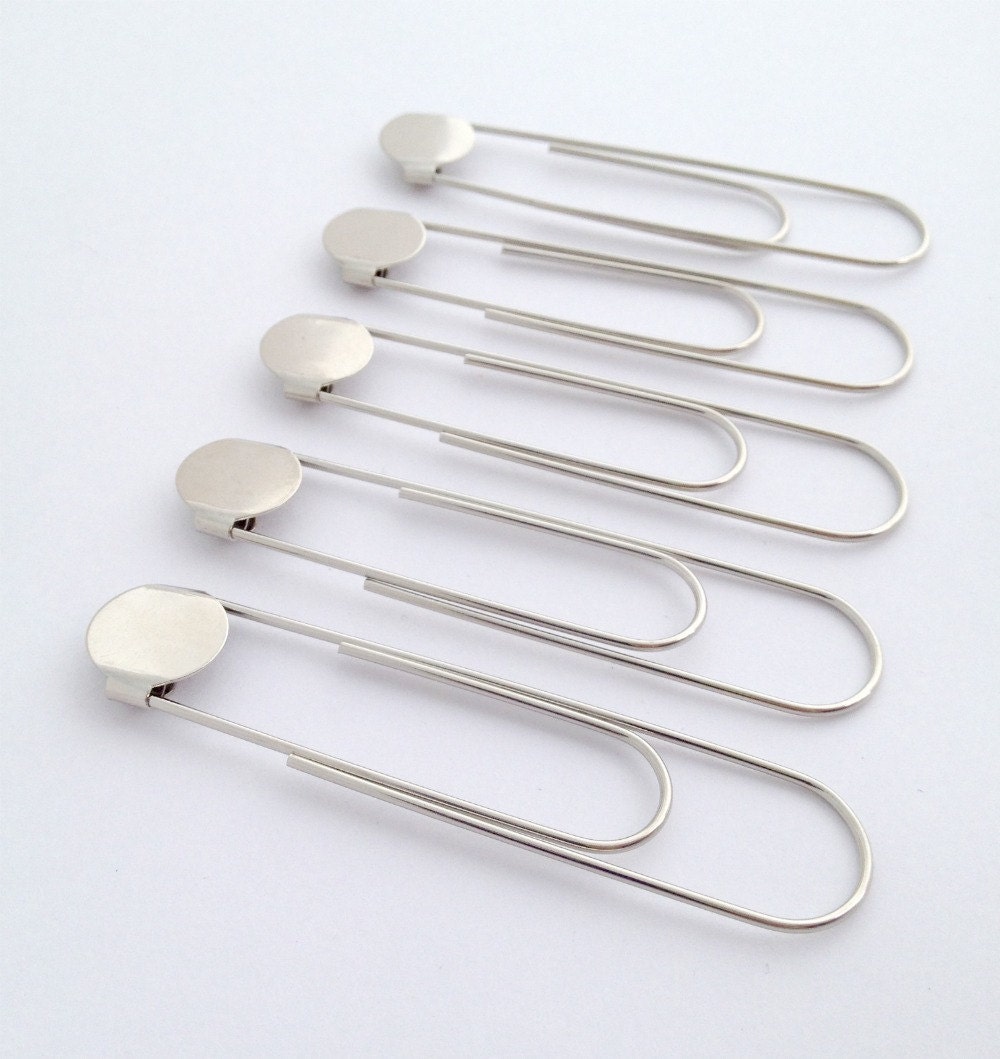 10 Silver Giant Paper Clips/Bookmarks Blanks with Glue