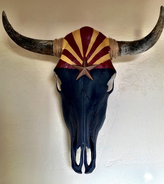 Arizona State Flag Hand Painted Cow Skull by ModernCountryArt