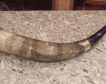 Bespoke Hand Carved Viking Drinking Horn (Medium)