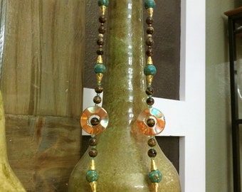 Tiger's Eye, Opalite, Turquoise & Crystal Bead Necklase