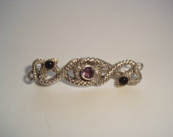 Vintage Amethyst and Marcasite Sterling Silver Pin
