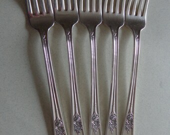 International Silver Rosedale Flatware 5 Grille Forks 1933 IS Silverplate forks Silver Plate