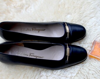 Ferragamo, Pumps, black, size 40, leather shoes, 90, Italy