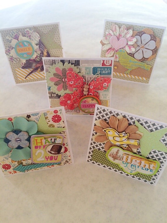 Mini Note cards 3 x 3 Set of 5 Mini Handmade cards by 481Designs