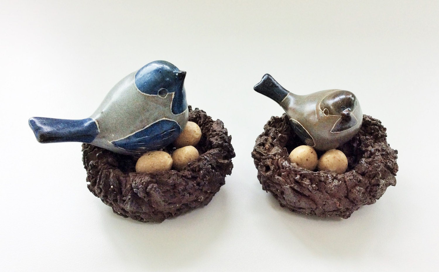 Vintage Ceramic Birds on Nests of Eggs