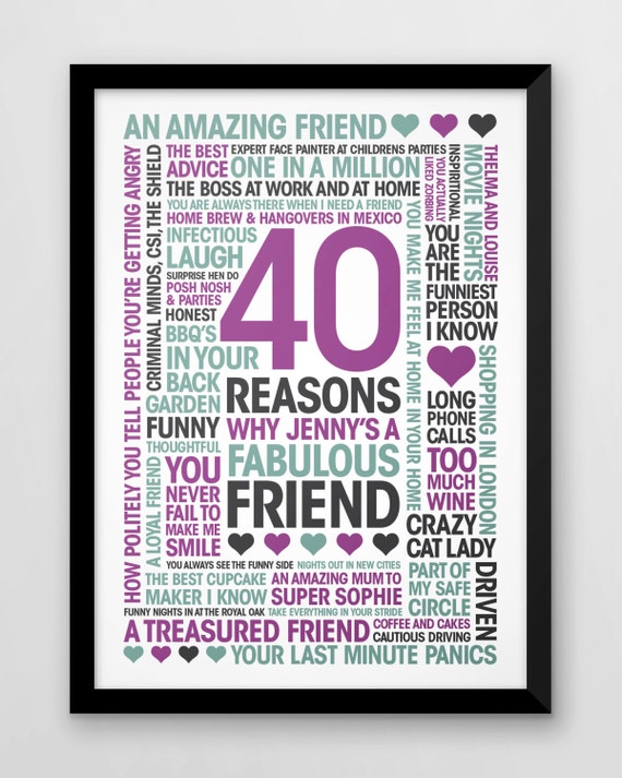 Download Birthday Print friends 40th 40 Reasons best friend