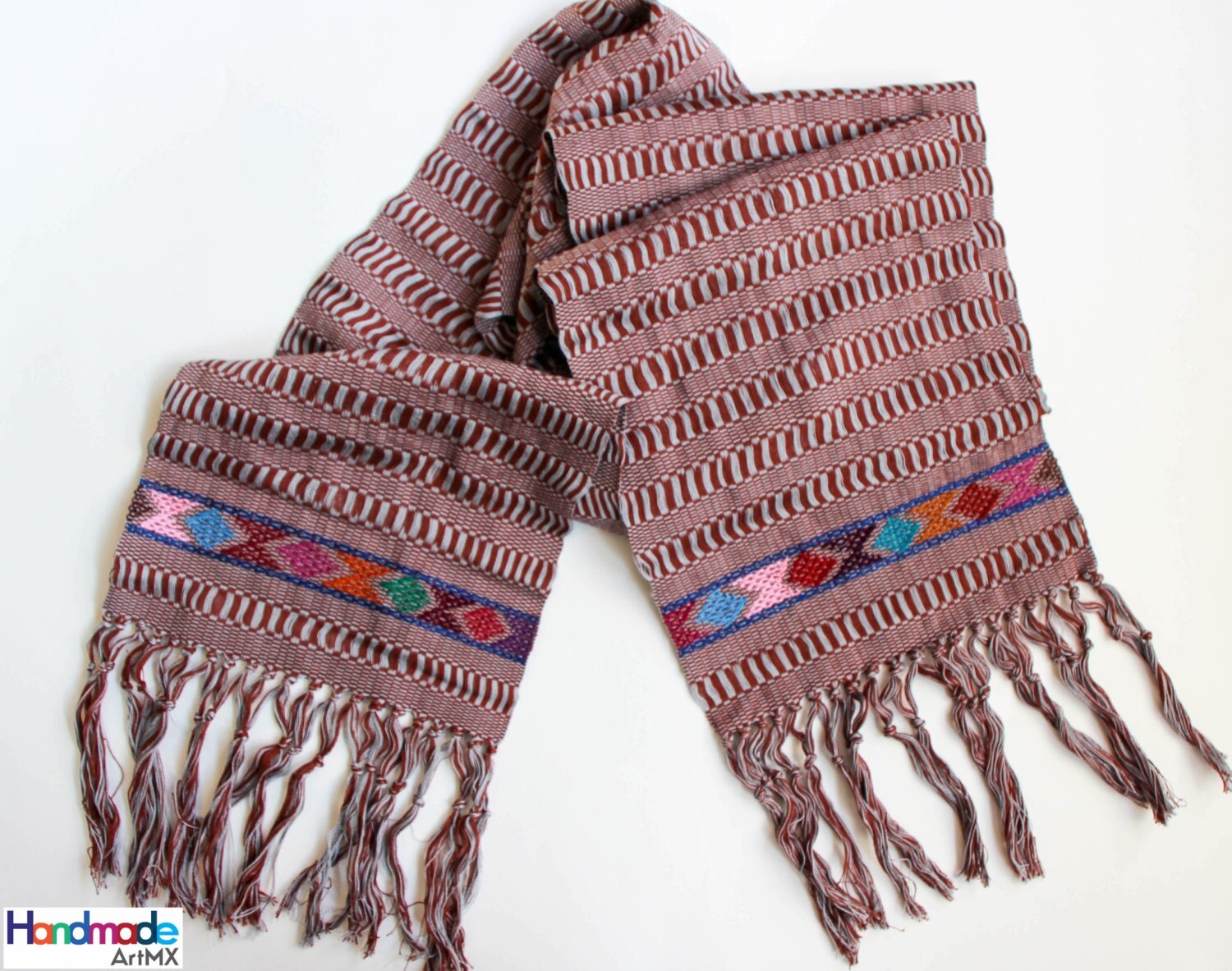 Mexican Embroidered Scarf / Handmade Scarf / Handwoven Mexican