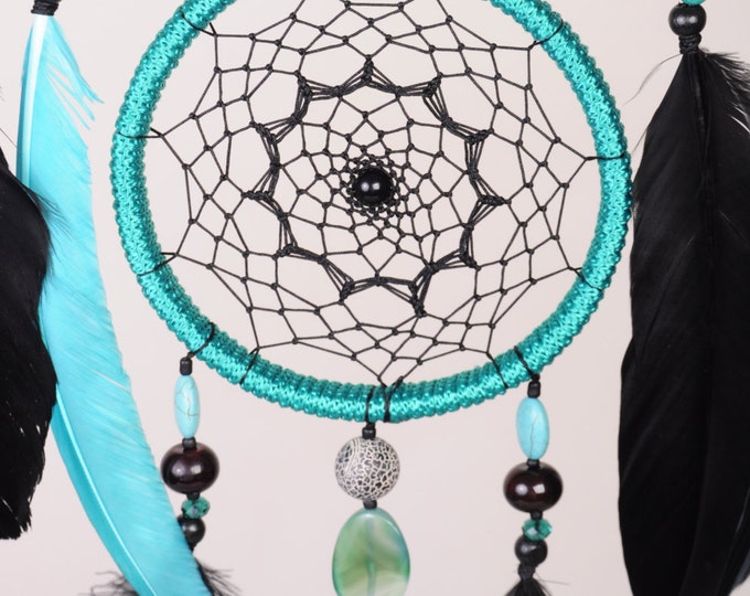 Mint Black Dream Catcher Large Dreamcatcher Dream сatcher Mint Black agate dreamcatchers wall decor handmade Boho Mint Black dream catcher