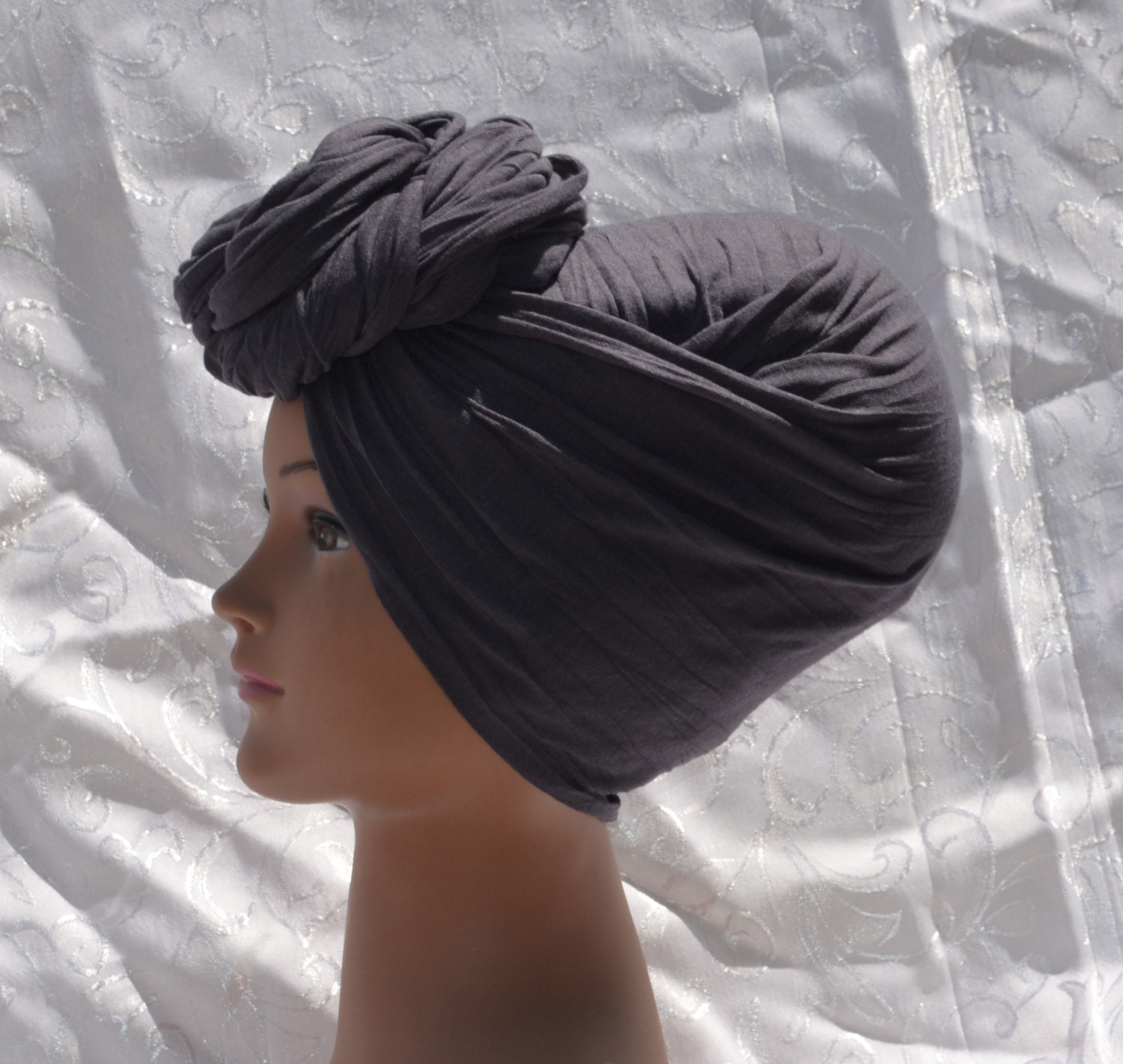 Gray And Black Wrap Hairstyles | long gray stretched african head wrap scarf african hair Gray And Black Wrap Hairstyles | long gray stretched african head wrap scarf african hair