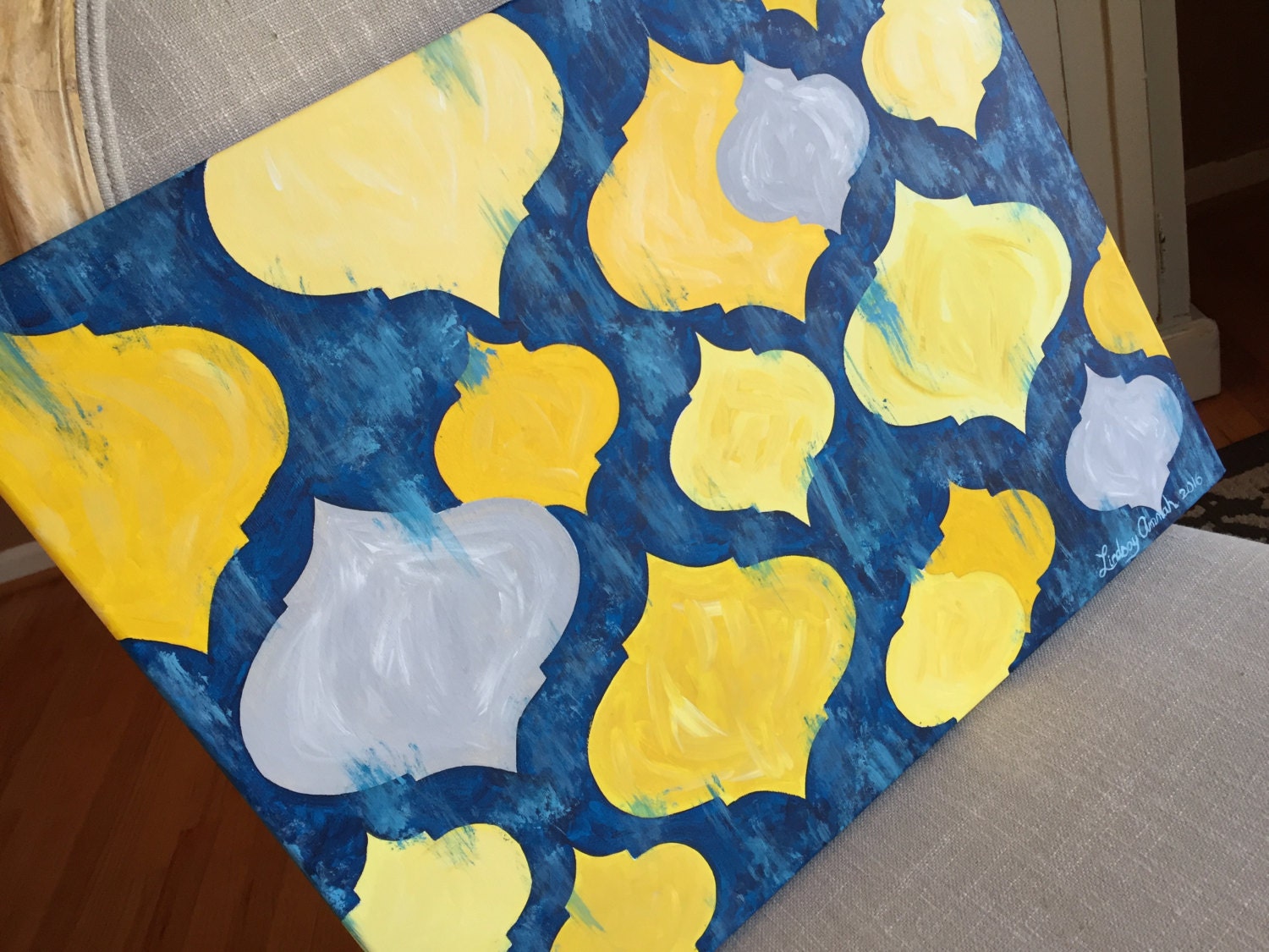 Original Painting Yellow and Blue Paintings by ThePaintingParlor