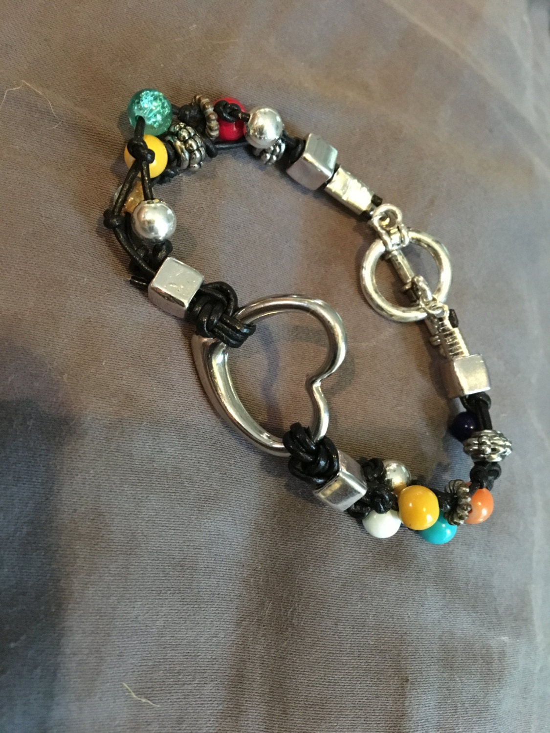 Trendy handmade leather cord bead bracelet by PJswreathsandmore