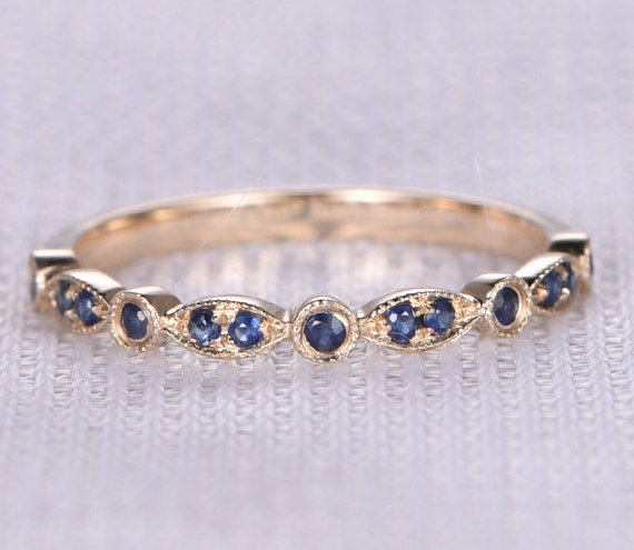 Natural Sapphire Wedding Ring Anniversary Ring Art Deco