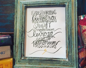 Brush calligraphy Harry Potter spells handlettered