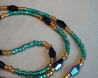 Teal and Black Bead Eyeglass Chain