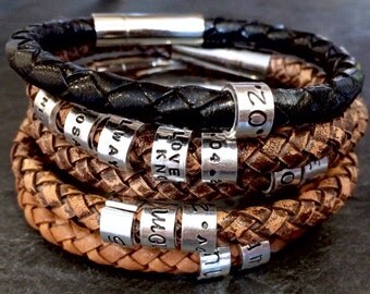 Personalised leather bracelet, mens bracelet, Father's Day gift, leather mens personalised bracelet, men leather bracelet, men jewellery