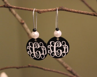 Monogrammed Earring, Custom Earrings, Initial Earrings, Vinyl Monogram Earrings, Personalized Disc Earrings, Great gift
