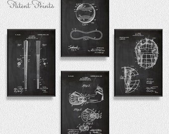 Baseball Patents Set of 4 Prints, Baseball Print, Baseball Poster, Baseball Patent, Baseball Art, Baseball Wall Art, Coffee Shop Decor