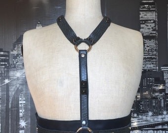 Leather Harness belt, BDSM harness, leather adjudtable harness belt.