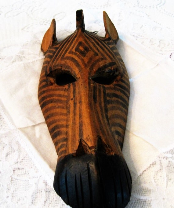 Zebra Mask Wooden Safari Mask African Wall Hanging Hand Carved