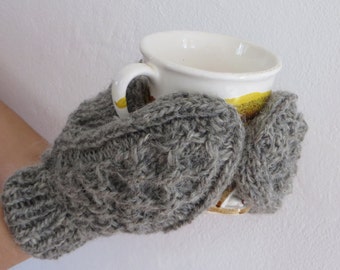 Wool Mittens, Winter Gloves, Gift for Her, Mittens with Cable Pattern, Girlfriend Gift, Women's Mittens, Grey Warm Mittens,Christmas Gift.