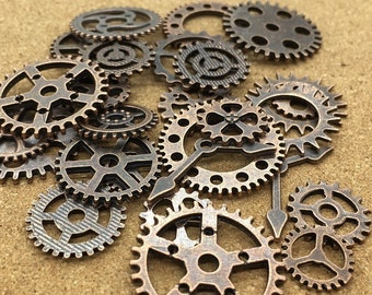 BULK 100 Mixed Antique Copper Steampunk Gear Charms Clockwork Cog Wheel Gearwheel Mechanical Watch Gear Clock Parts Decoration