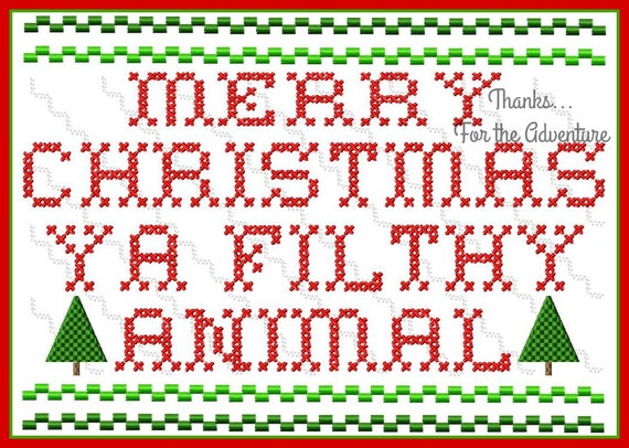 Items similar to Merry Christmas Ya Filthy Animal Faux Smocking Cross Stitch Design Digital