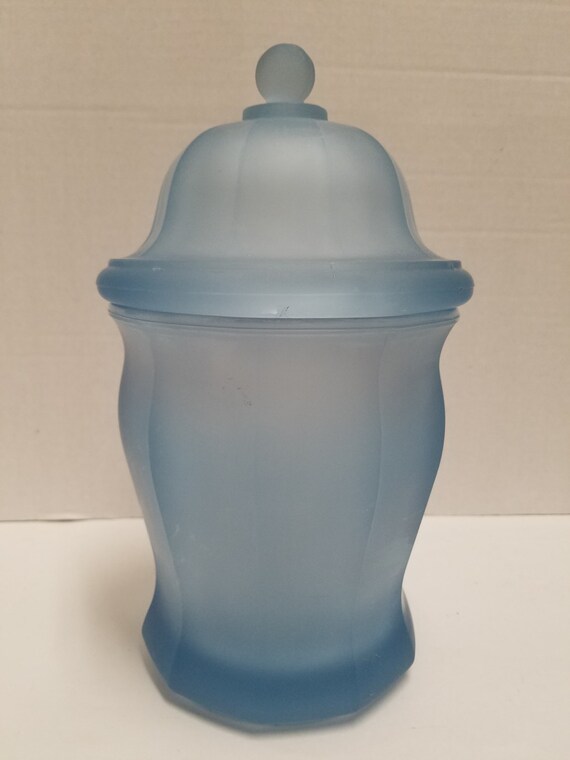 Blue Frosted Glass Jar with Lid