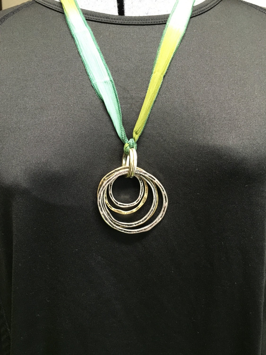 34 inch 100 Silk Ribbon Necklace with Gold & by bearpeekdesigns