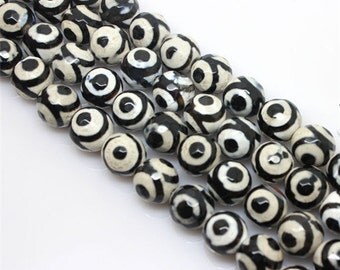 15 inch - Good quality Faceted Round wholesale Three Evil Eye Dzi Beads Genuine Natural Stone bead - 6mm 8mm 10mm 12mm 14mm - DC40
