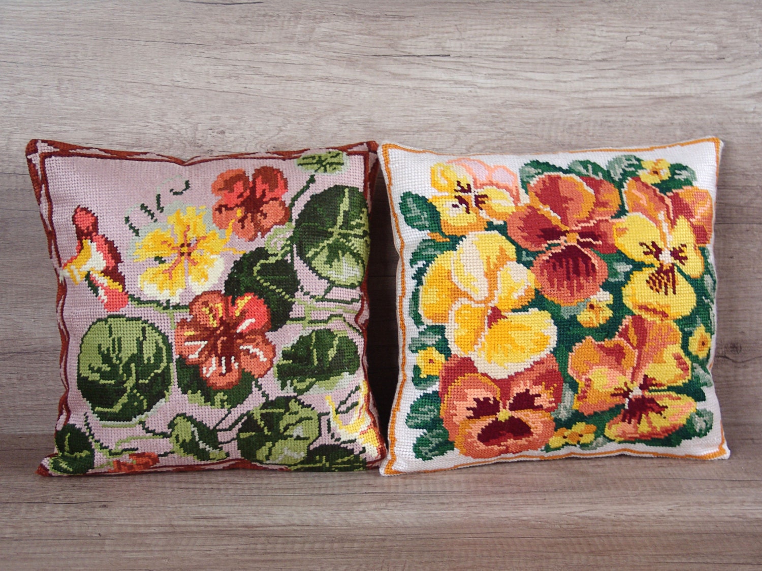 Crossstitch embroidery flower pillow cover colorful modern