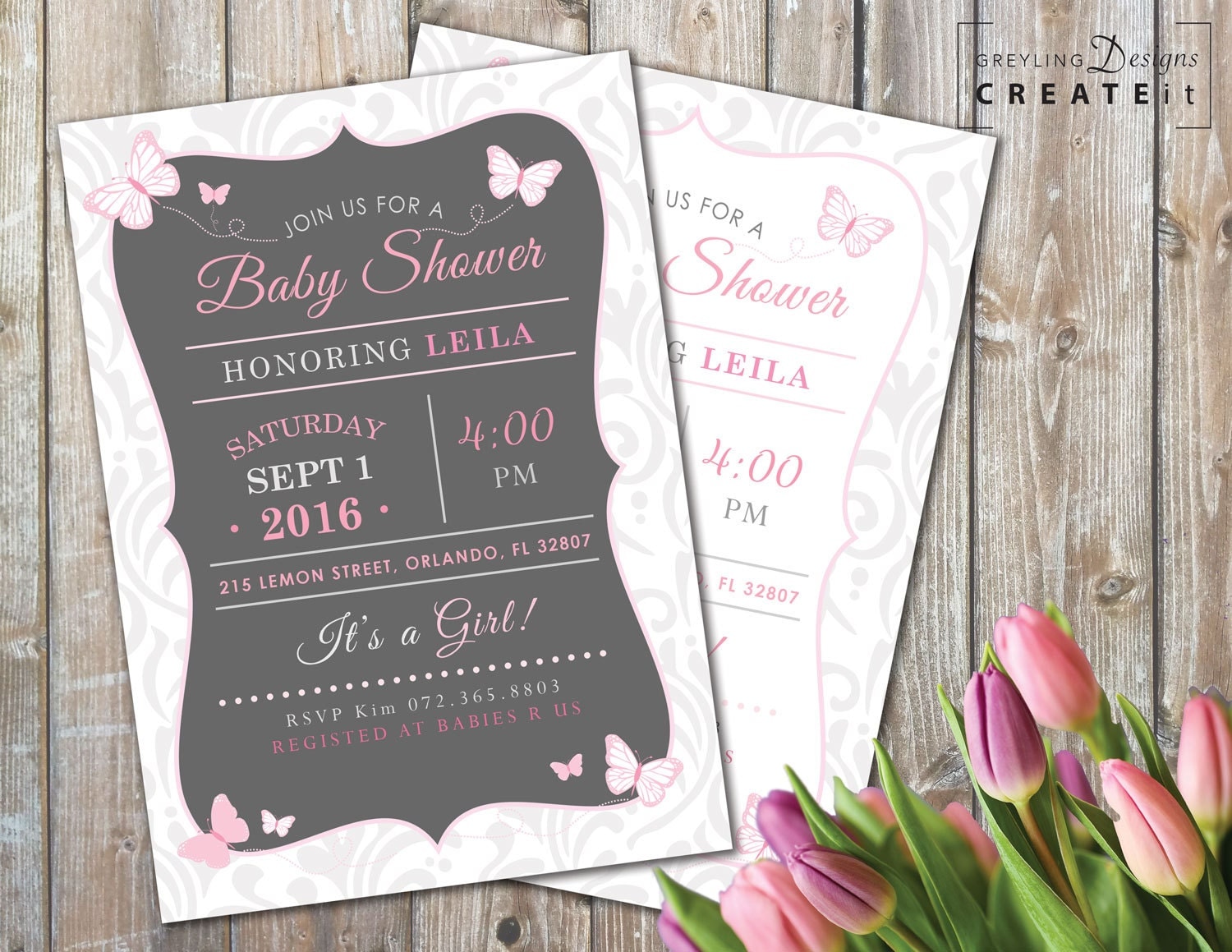 Butterfly Baby Shower Invitation Pink butterfly invitation