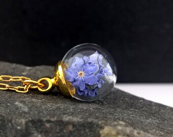 Real forget me not , Natur necklace,flower necklace,eco friendly,gold necklace,