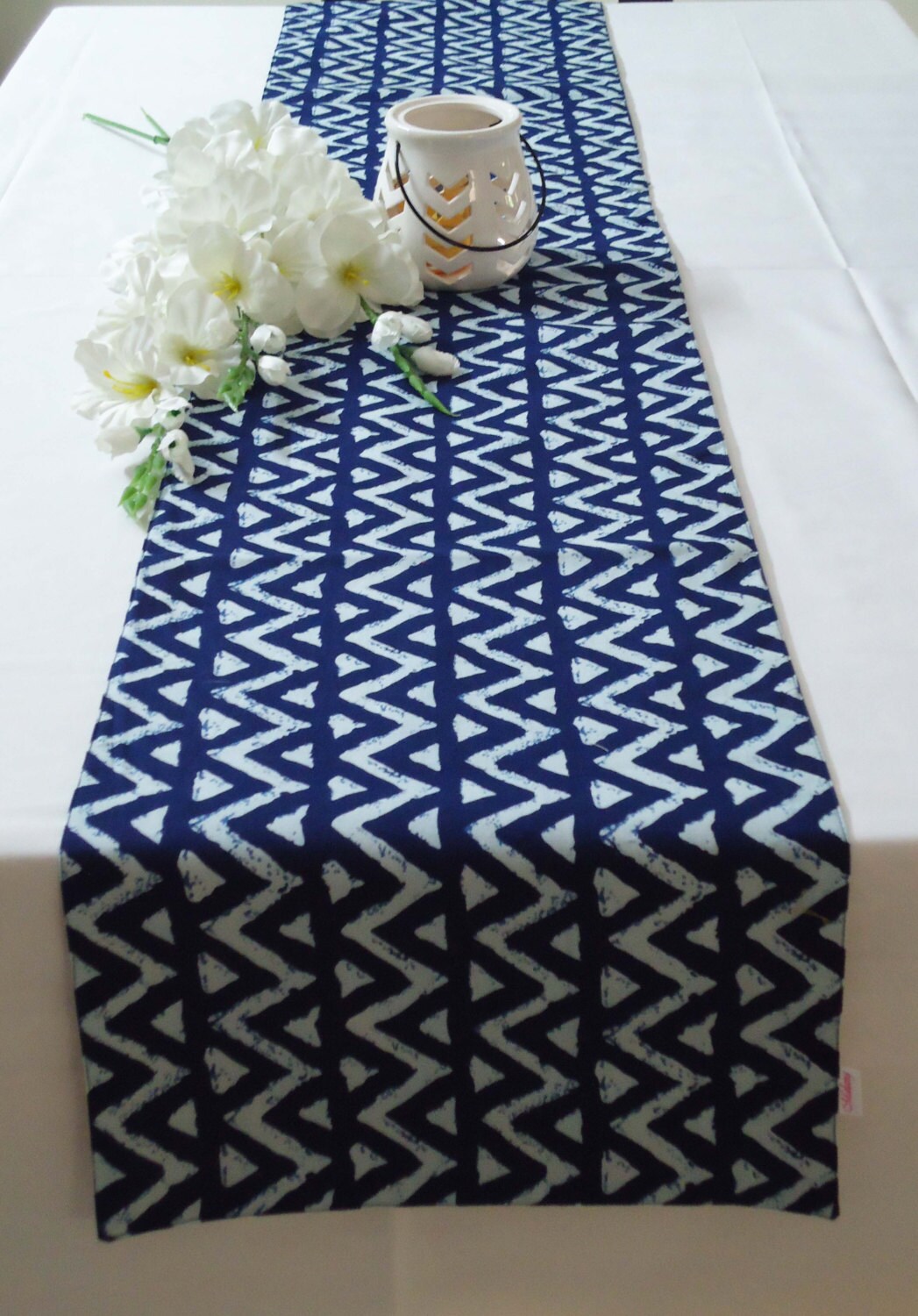 Indigo Chevron Stripe Table Runner Tie & Dye Cotton by MalangDecor